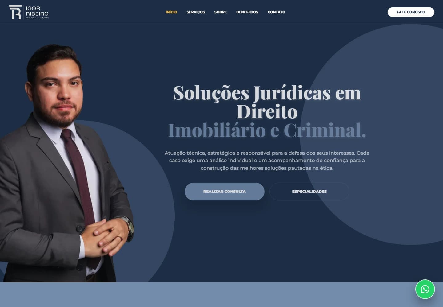 Homepage real do site Igor Ribeiro Advocacia em um notebook