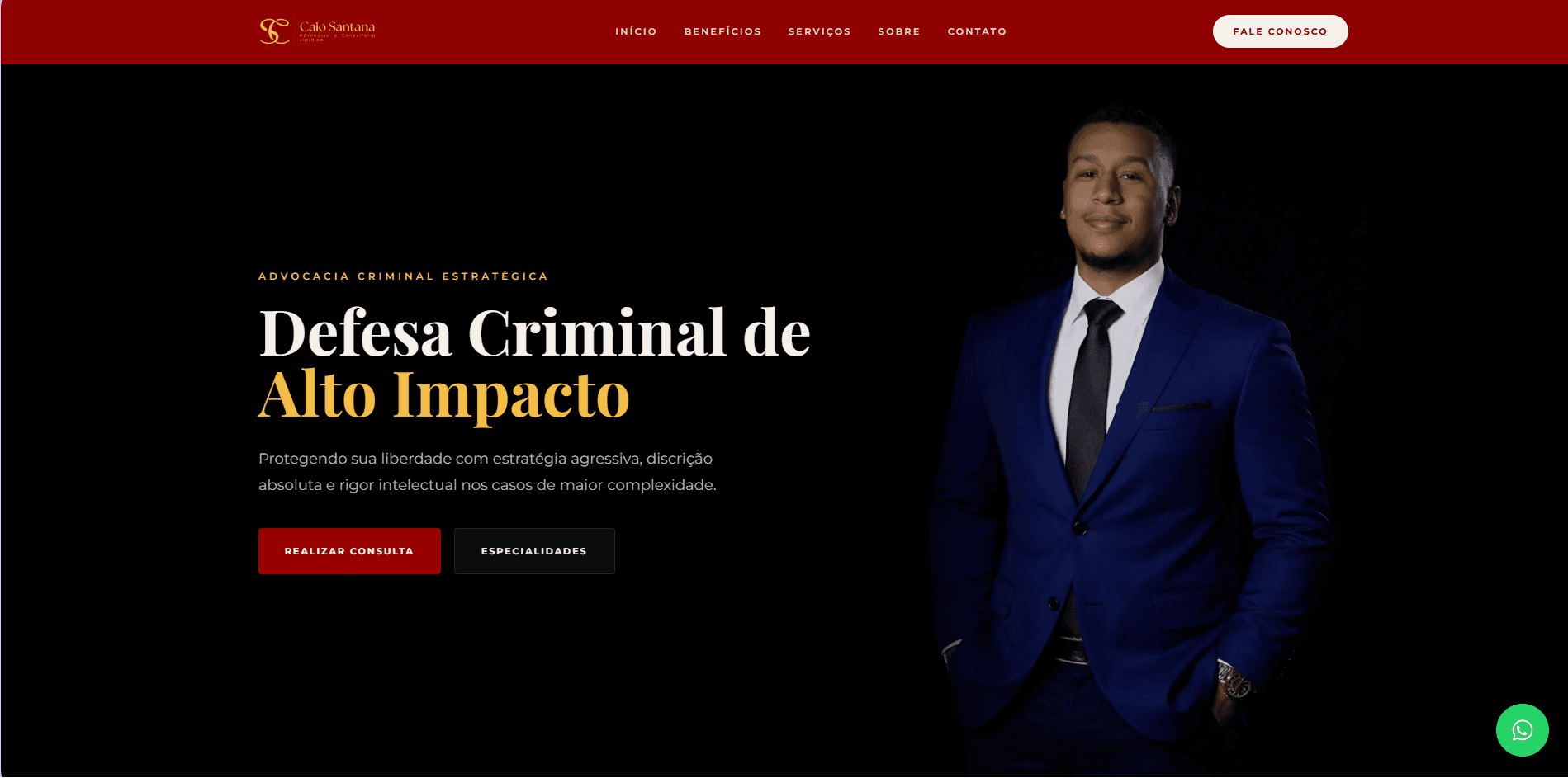 Screenshot real do site Caio Santana Advocacia desenvolvido pela iDEV