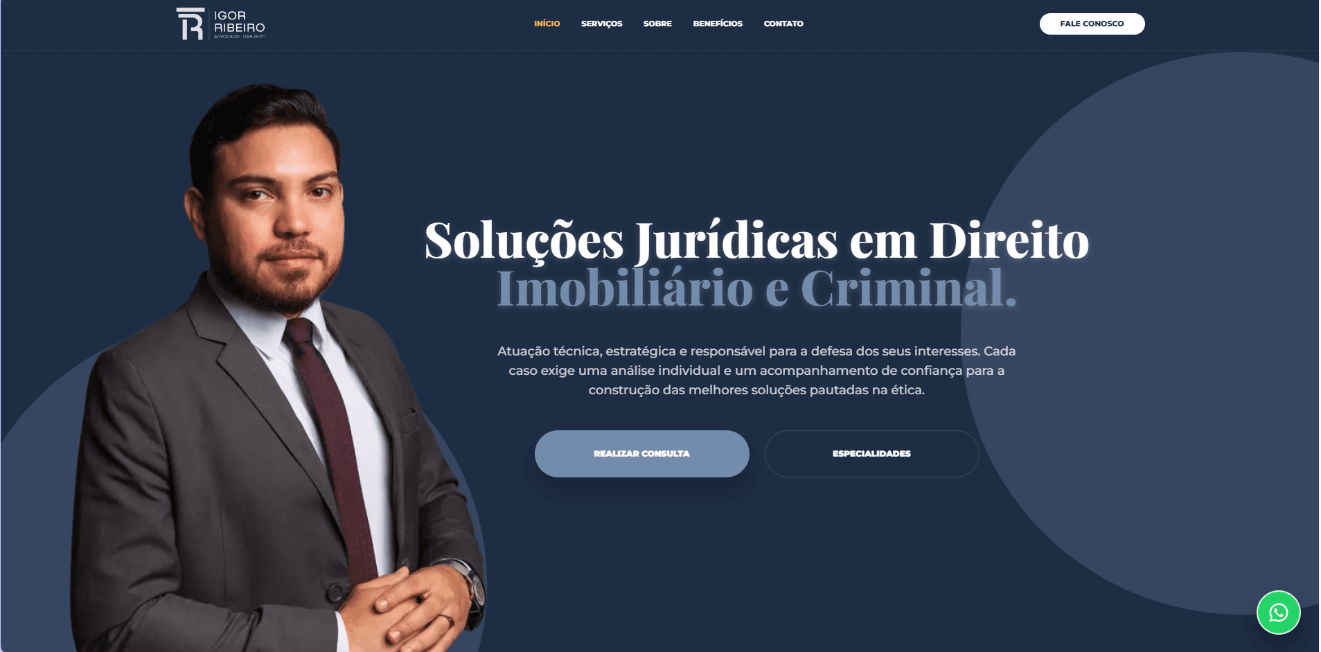 Screenshot real do site Igor Ribeiro Advocacia desenvolvido pela iDEV